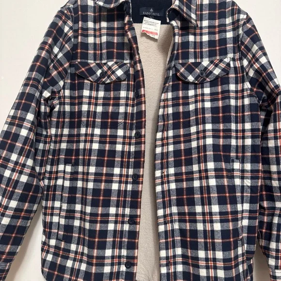 Navy and White Plaid Button-Up Shirt